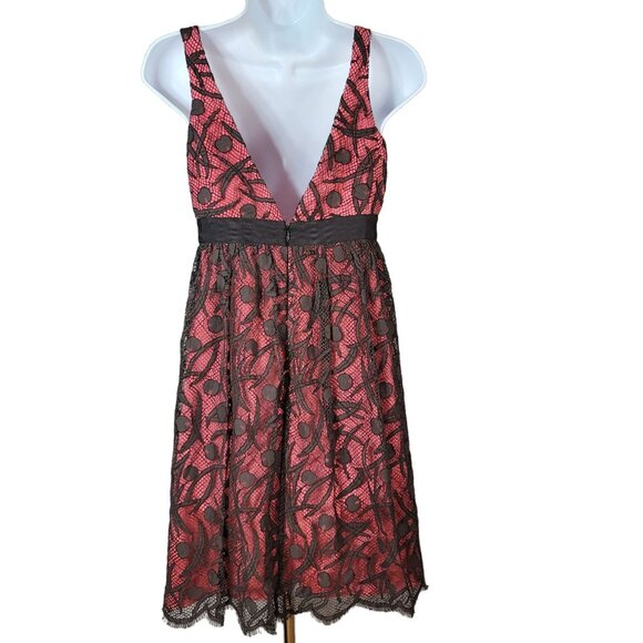Milly NY Cocktail Dress Pink Brown Size 2 Sleeveless V Neck Zip Knee Length Lace - Picture 3 of 8
